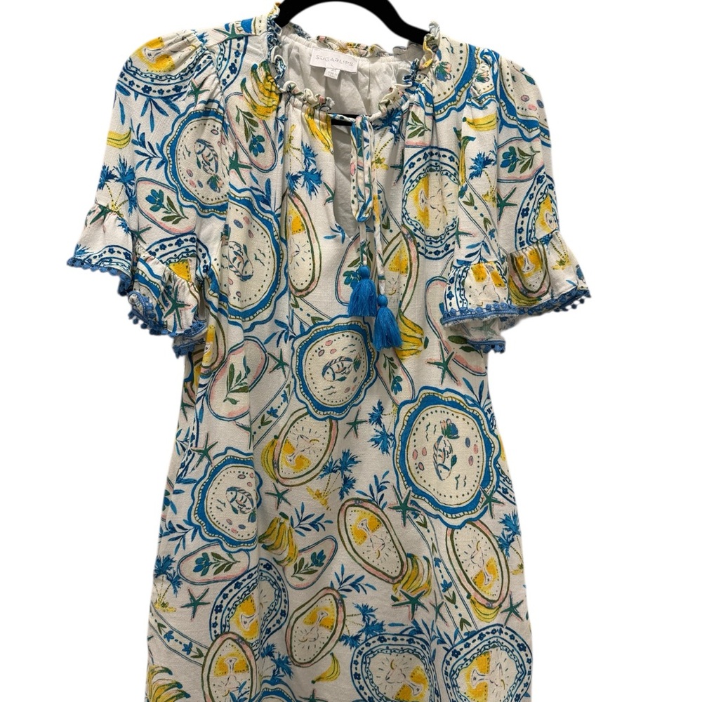 Sugarlips Printed Mini Dress in Blue & Yellow - Picture 2 of 6